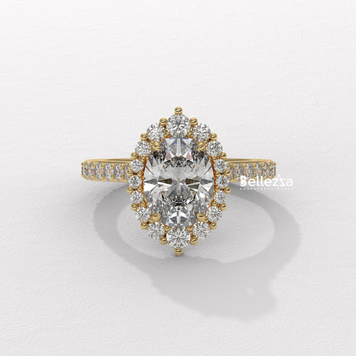 1.50-2.50CT Oval Cut Lab Grown Diamond Cluster Setting Engagement Ring