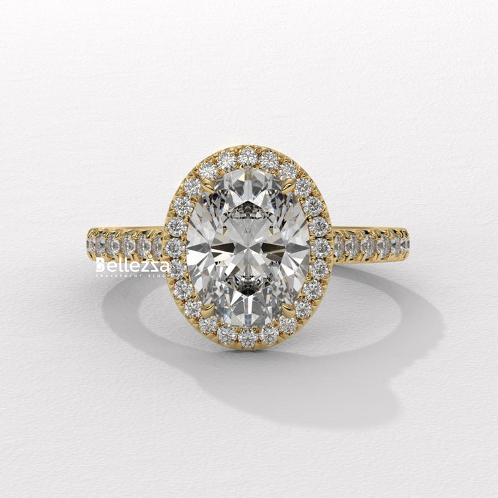 1.50-2.50CT Oval Cut CVD Diamond Halo Pave Setting Engagement Ring