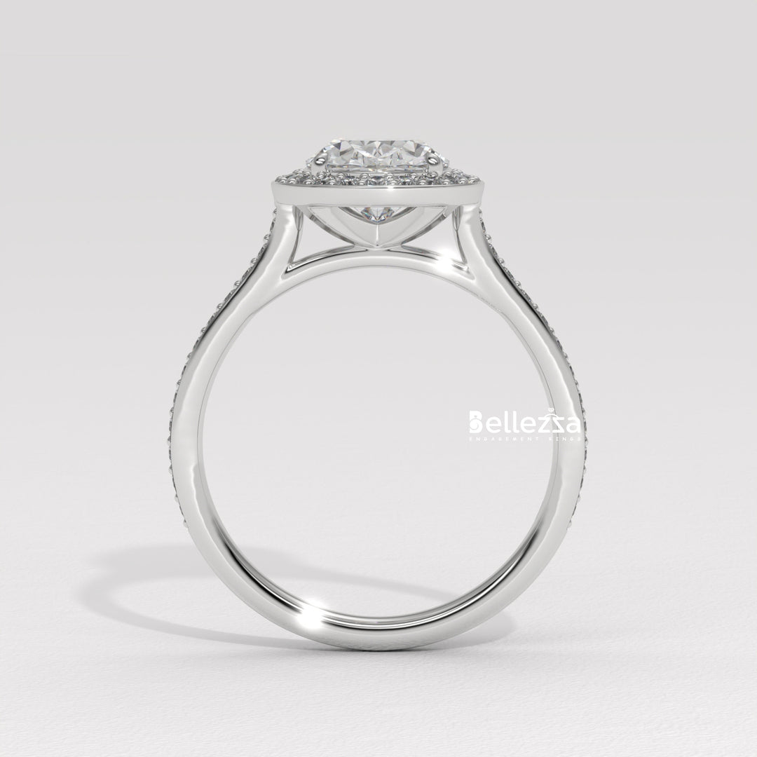 2.0-3.0CT Oval Cut Halo Pave Setting Lab Grown Diamond Engagement Ring