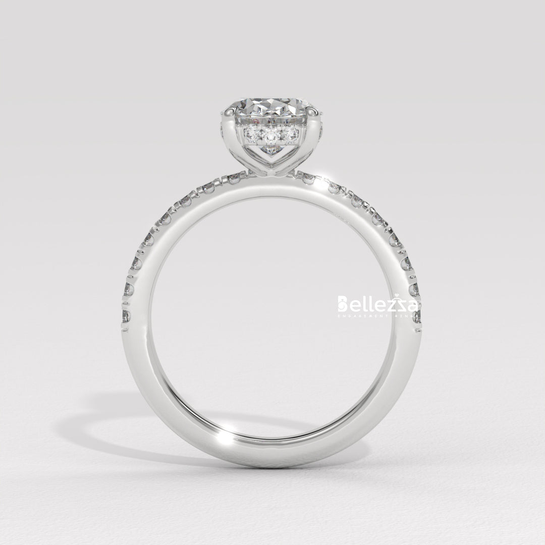 1.0-2.0CT Oval Cut CVD Diamond Pave Setting Engagement Ring