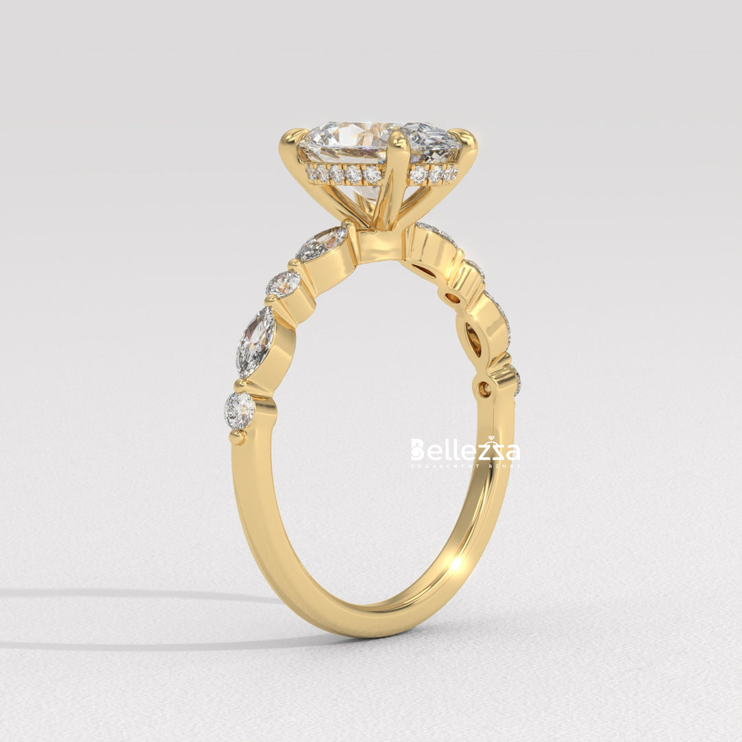 2.0-3.0CT Oval Diamond Pave Setting Lab Grown Engagement Ring