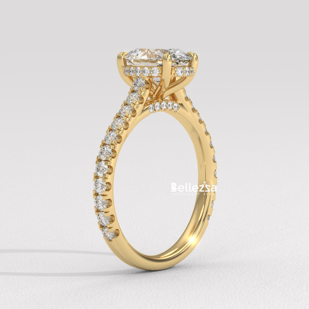 1.0-2.0CT Oval Diamond Pave Setting Hidden Halo Lab Grown Engagement Ring