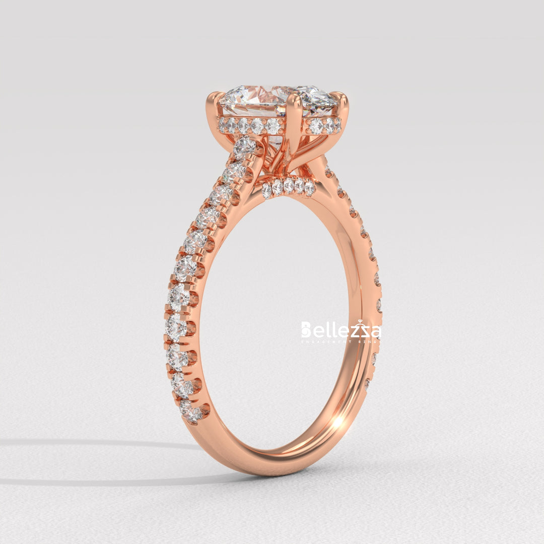 1.0-2.0CT Oval Diamond Pave Setting Hidden Halo Lab Grown Engagement Ring