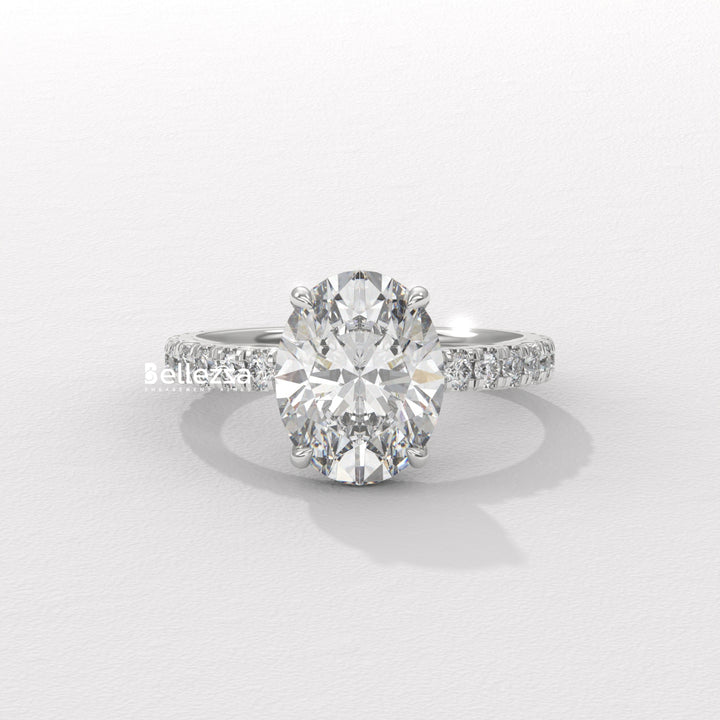 1.50-2.50CT Oval Diamond Pave Setting Hidden Halo Lab Grown Engagement Ring