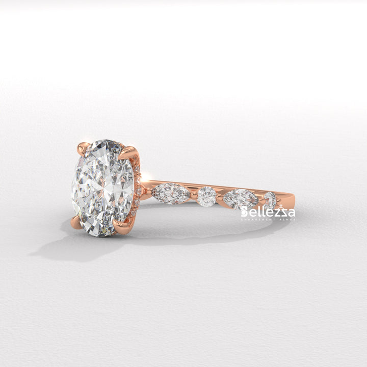 2.0-3.0CT Oval Diamond Pave Setting Lab Grown Engagement Ring