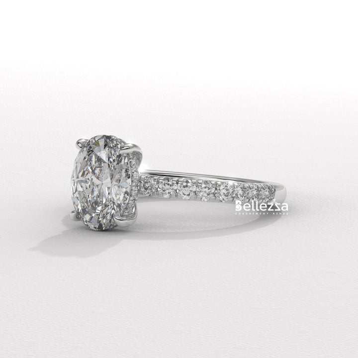 1.0-2.0CT Oval Cut CVD Diamond Pave Setting Engagement Ring