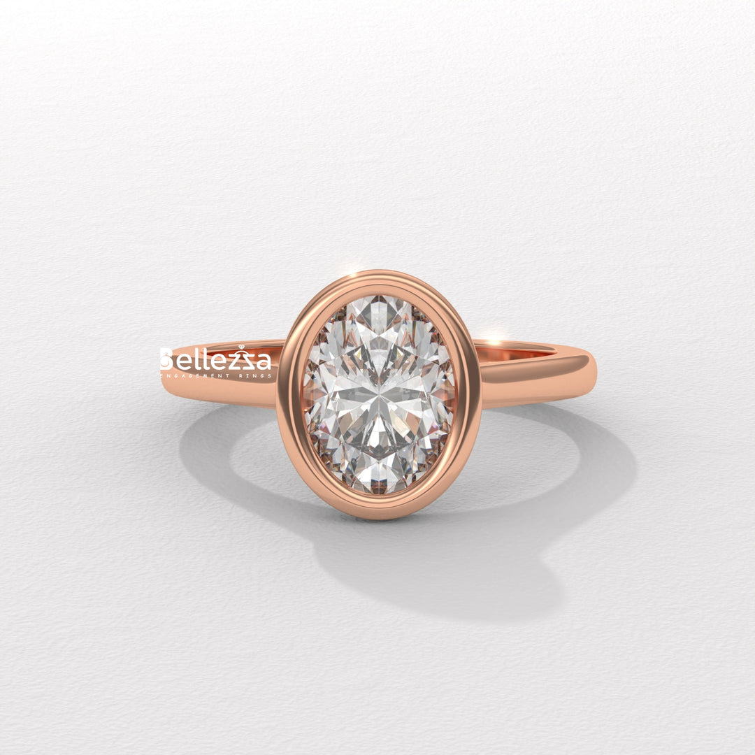 1.0-2.0CT Oval Diamond Bezel Setting Solitaire Lab Grown Engagement Ring