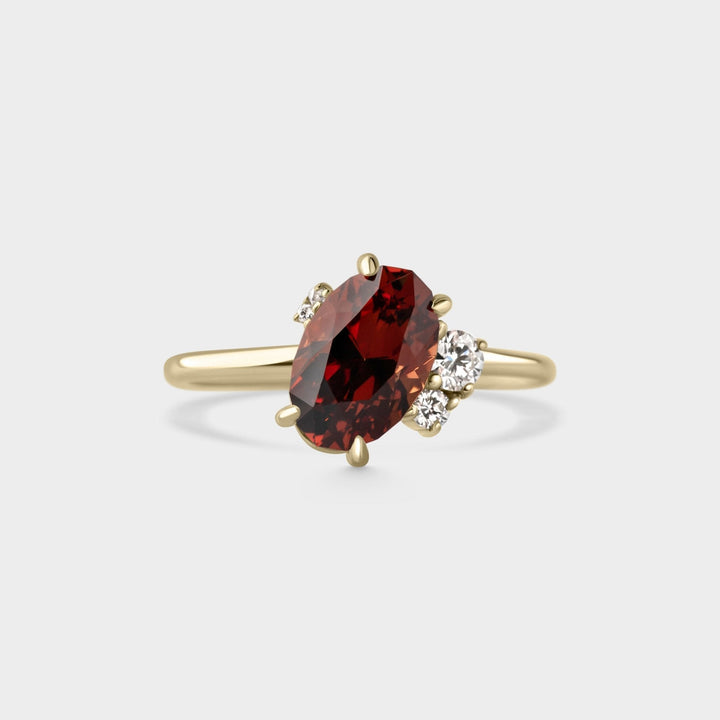 2.0CT Malaya Garnet Oval Diamond Cluster Setting Lab Grown Engagement Ring