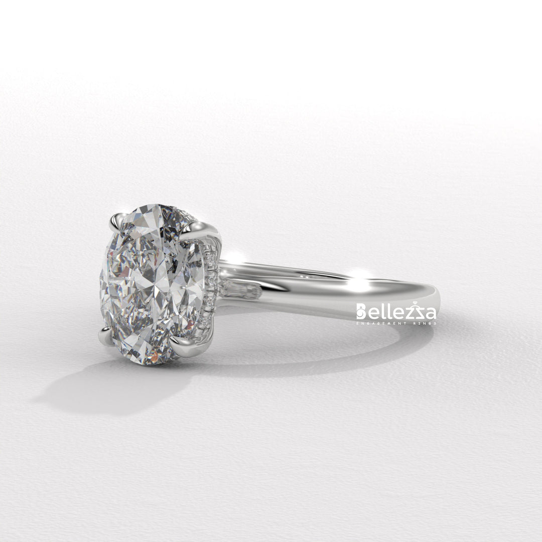 1.50-2.50CT Oval Cut Hidden Halo CVD Diamond Engagement Ring