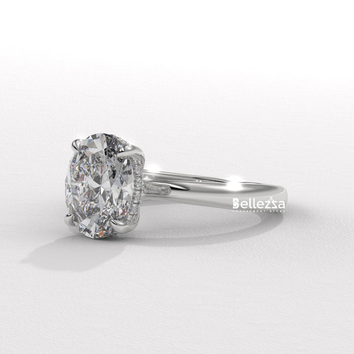 1.50-2.50CT Oval Cut Hidden Halo CVD Diamond Engagement Ring