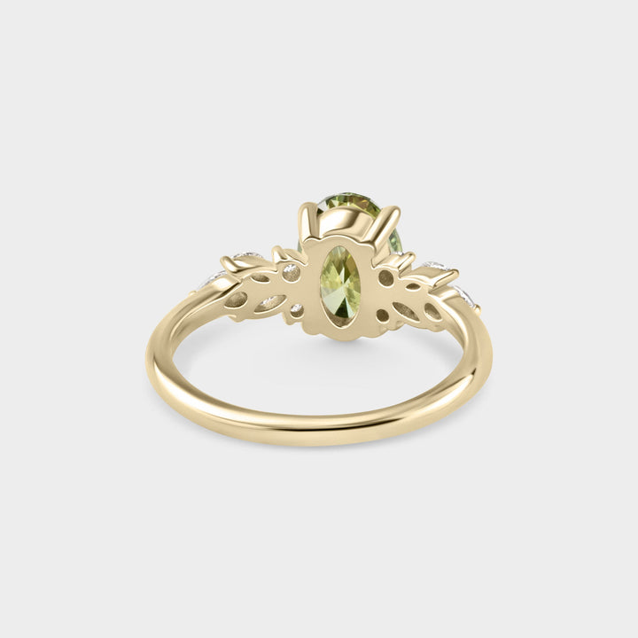 2.0CT Fancy Green Oval Diamond Cluster Setting Lab Grown Engagement Ring
