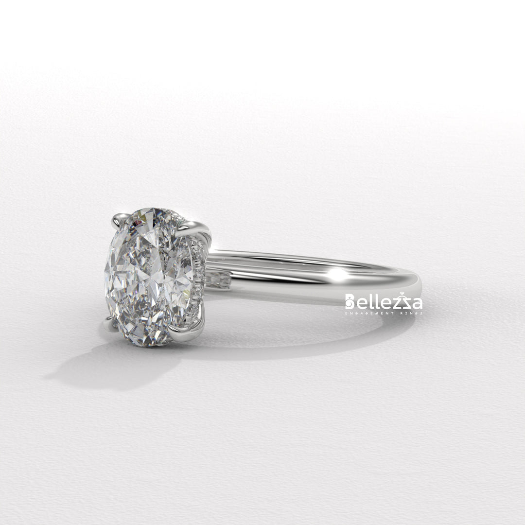 1.0-2.0CT Oval Cut Hidden Halo Lab Grown Engagement Ring