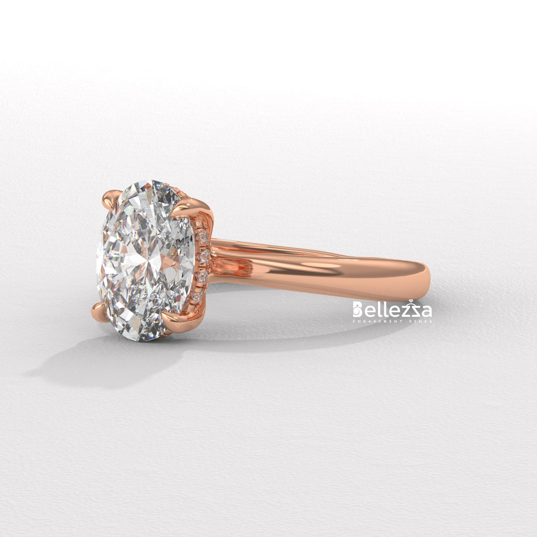 1.50-2.50CT Oval Cut Hidden Halo CVD Diamond Engagement Ring