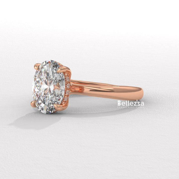 1.50-2.50CT Oval Cut Hidden Halo CVD Diamond Engagement Ring