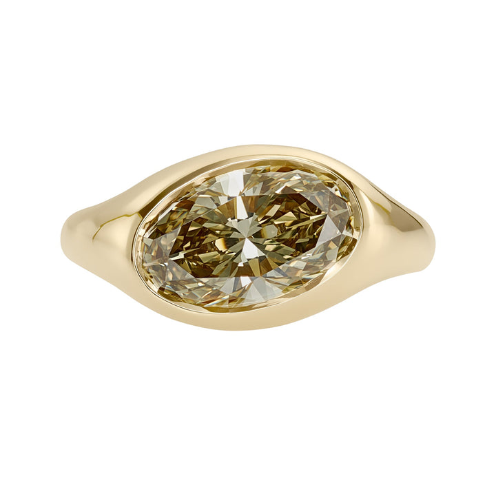 2.50CT Fancy Green Oval Diamond Bezel Setting Solitaire Lab Grown Engagement Ring