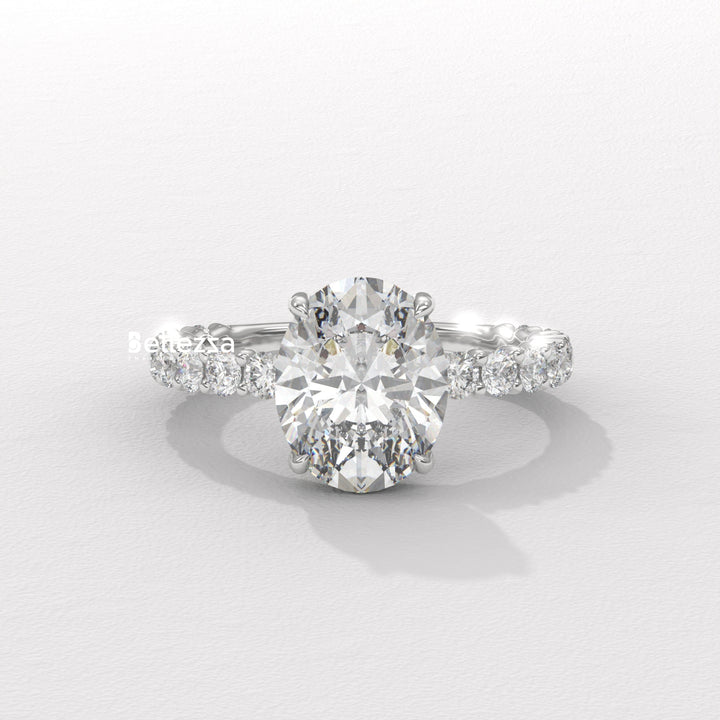 1.50-2.50CT Oval Cut Pave Setting Lab Grown Engagement Ring