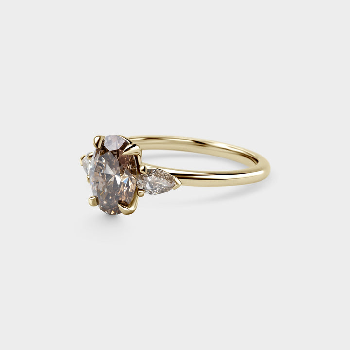 1.50CT Fancy Brown Oval Diamond Three Stone Lab Grown Engagement Ring