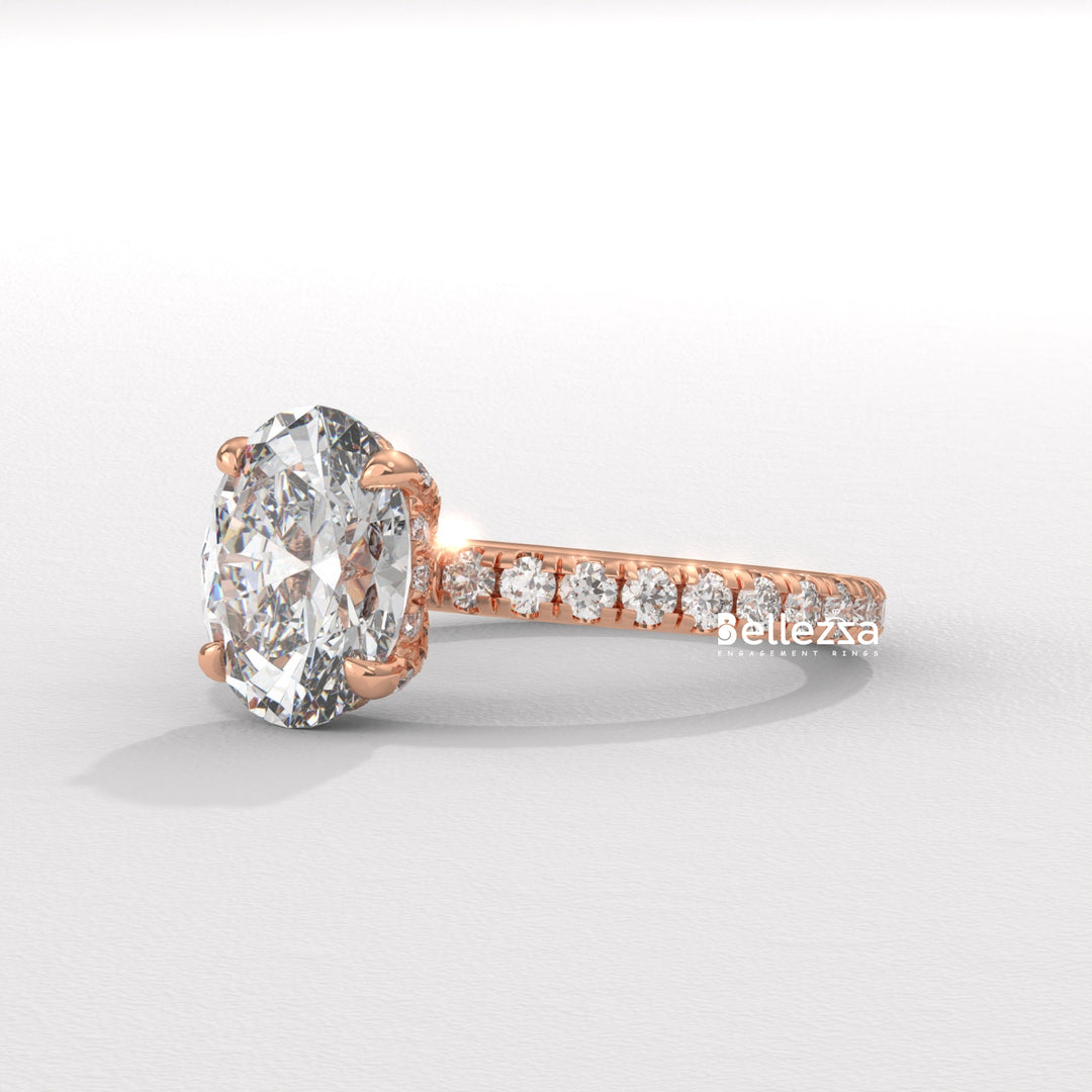 1.50-2.50CT Oval Cut CVD Diamond Pave Setting Engagement Ring