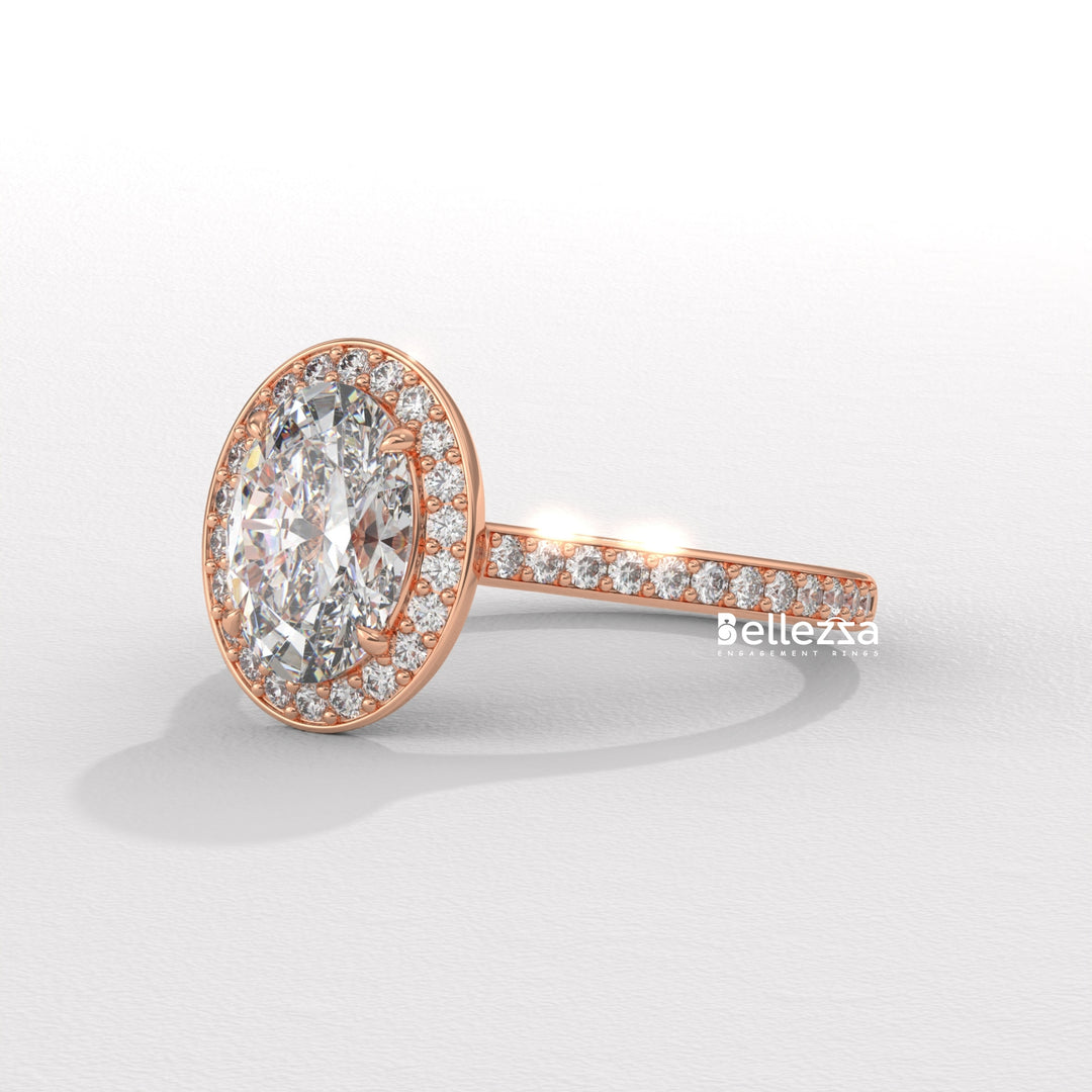 2.0-3.0CT Oval Cut Halo Pave Setting Lab Grown Diamond Engagement Ring