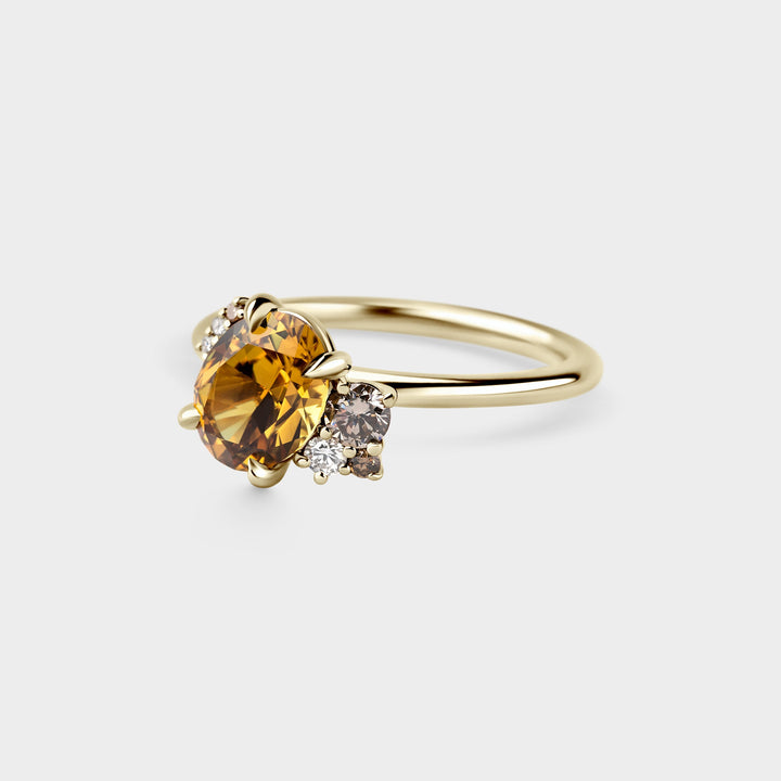 1.50CT Orange Australian Sapphire Oval Diamond Cluster Setting Lab Grown Ring
