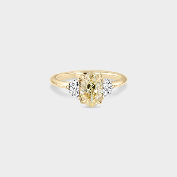 2.0CT Warm White Oval Cut Three Stone Setting Lab Grown Engagement Ring