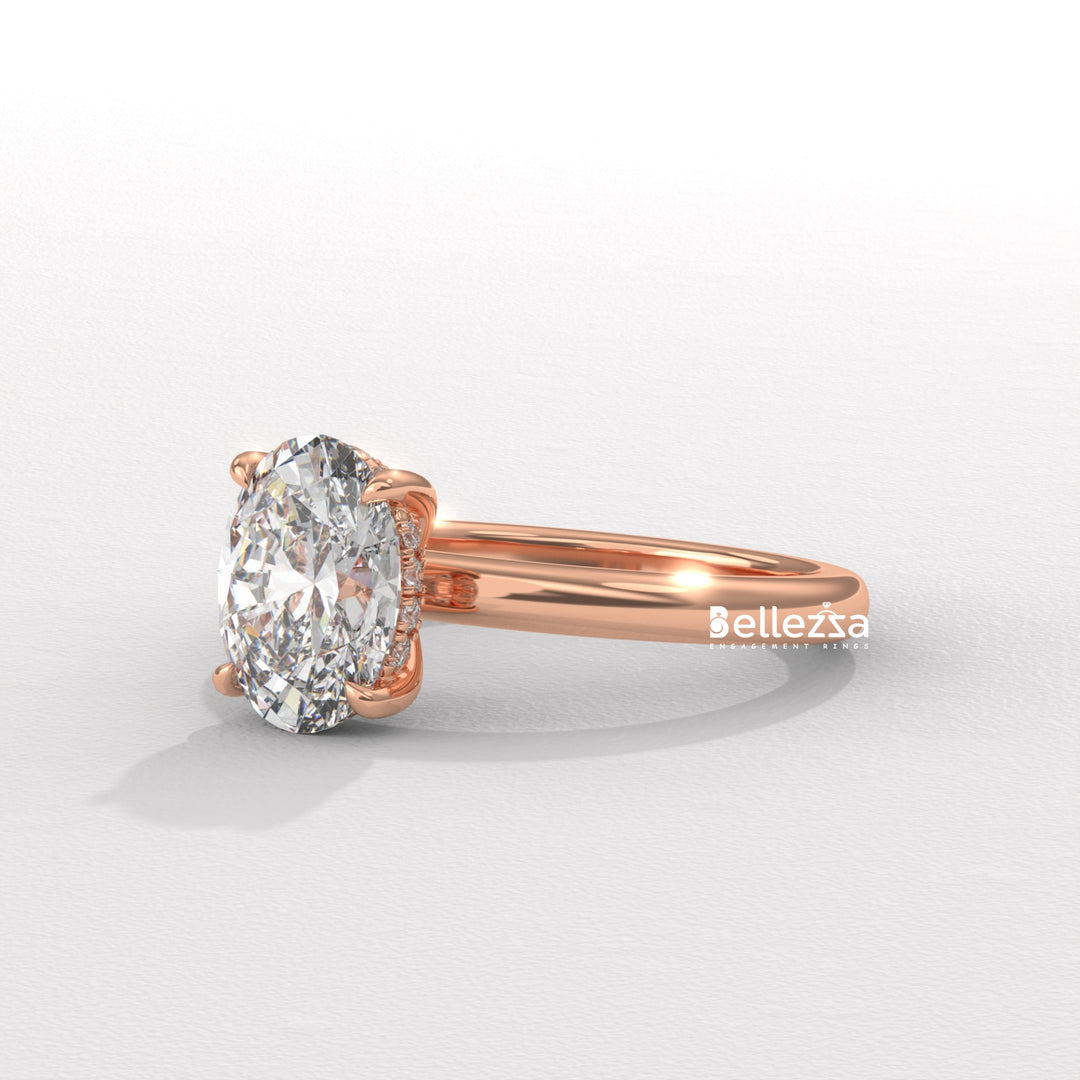 1.0-2.0CT Oval Cut Hidden Halo Lab Grown Engagement Ring