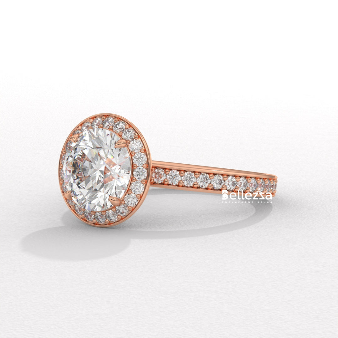 1.50-2.50CT Round Cut CVD Diamond Halo Pave Setting Engagement Ring