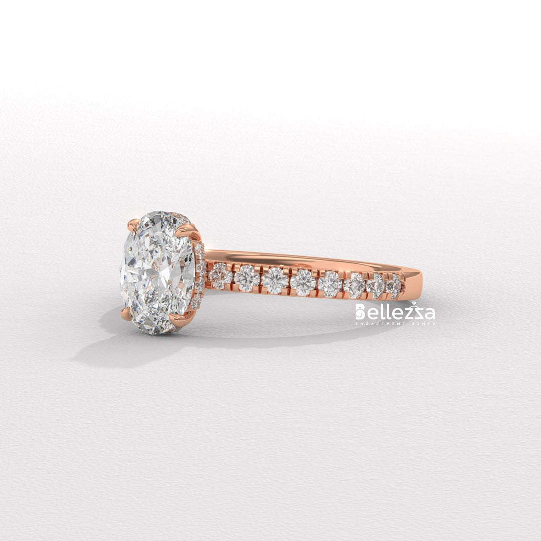 1.0-2.0CT Oval Daimond Pave Setting Lab Grown Engagement Ring
