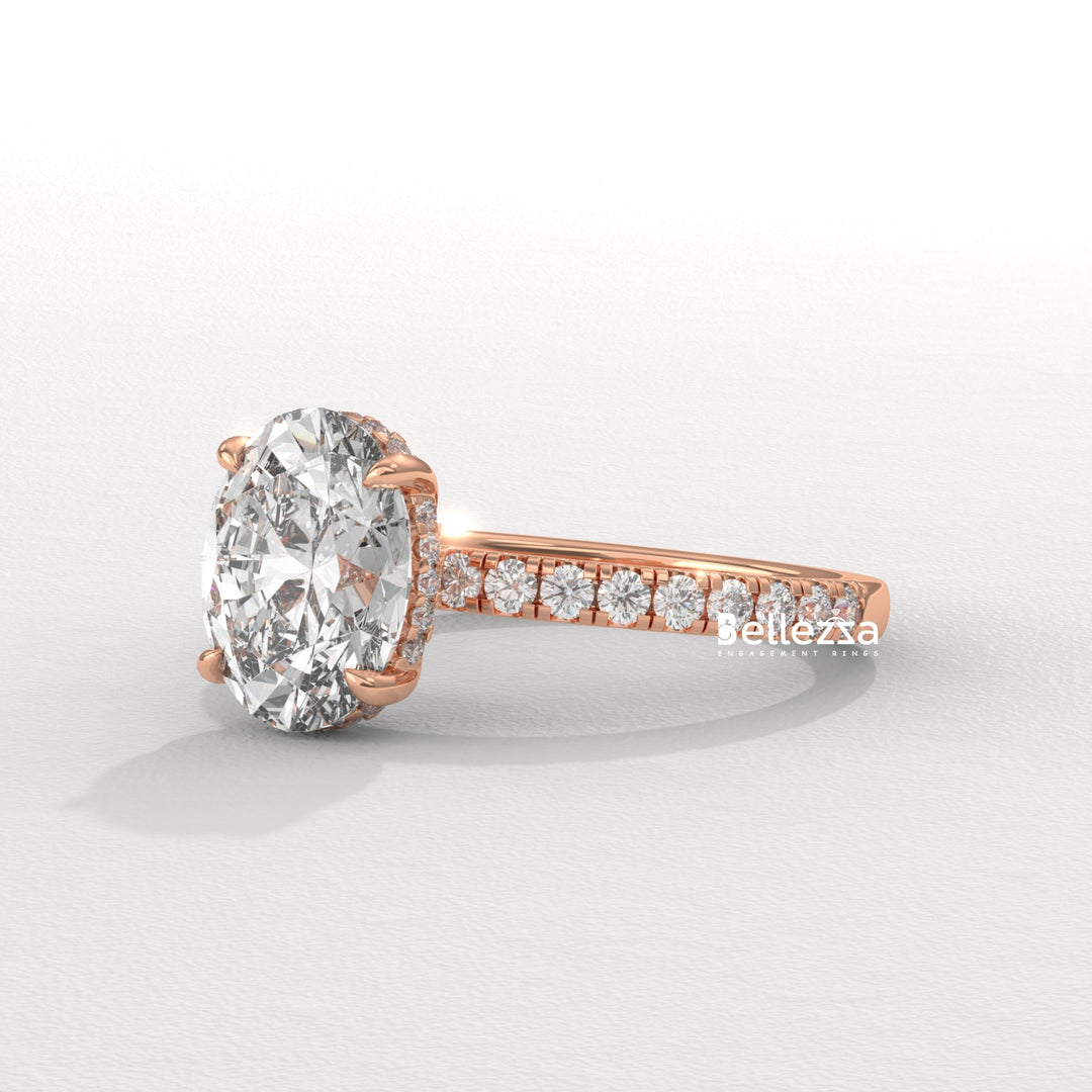 1.50-2.50CT Oval Diamond Pave Setting Lab Grown Engagement Ring