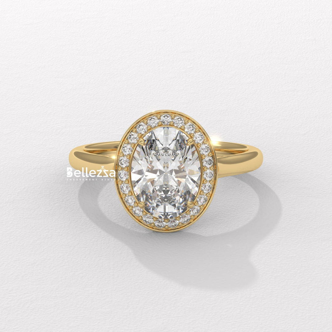 1.50-2.50CT Oval Cut Lab Grown Diamond Halo Setting Engagement Ring