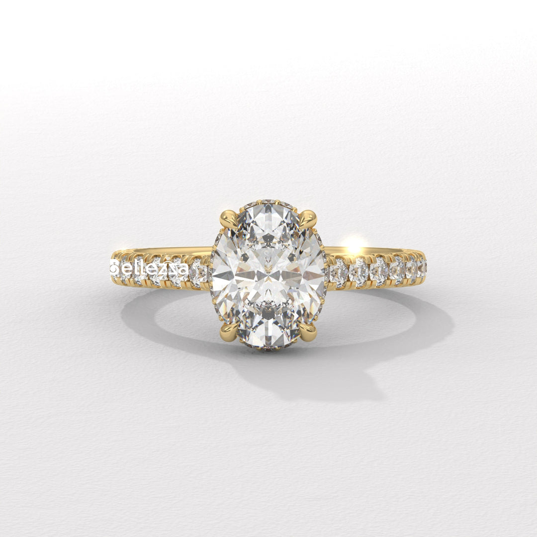 1.0-2.0CT Oval Diamond Pave Setting Hidden Halo Lab Grown Engagement Ring