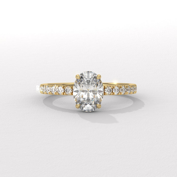 1.0-2.0CT Oval Daimond Pave Setting Lab Grown Engagement Ring