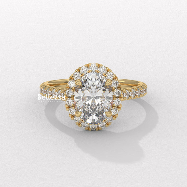1.50-2.50CT Oval Cut CVD Diamond Halo Pave Setting Engagement Ring