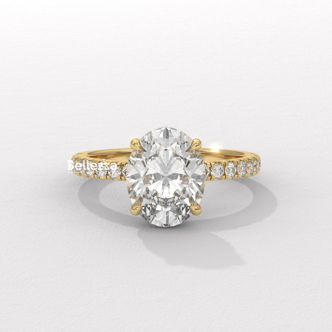 1.50-2.50CT Oval Diamond Pave Setting Lab Grown Engagement Ring