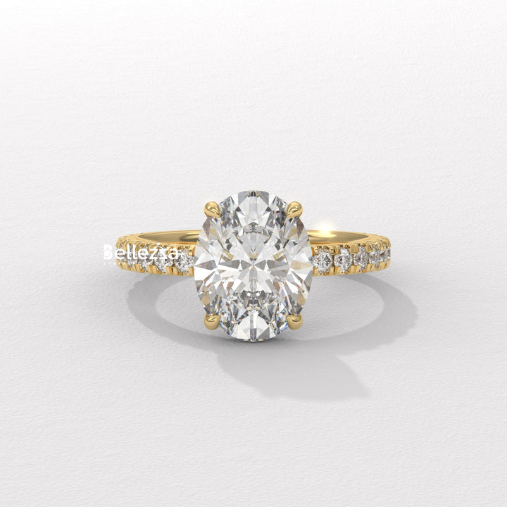 1.50-2.50CT Oval Diamond Pave Setting Hidden Halo Lab Grown Engagement Ring