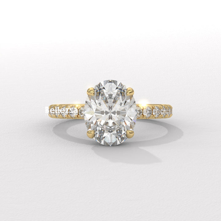 1.50-2.50CT Oval Cut CVD Diamond Pave Setting Engagement Ring