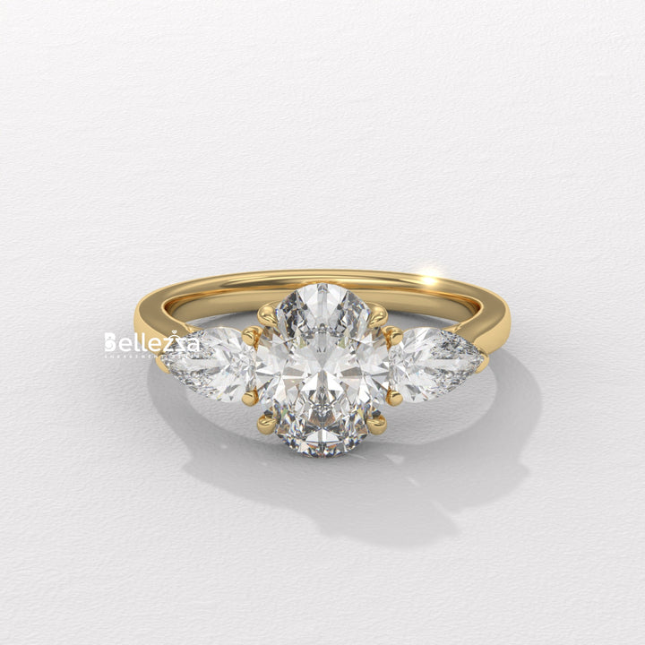 2.0-3.0CT Oval Diamond Three Stone Setting Lab Grown Engagement Ring