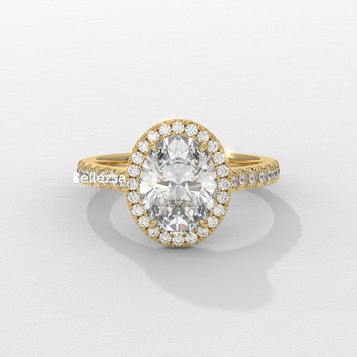 1.50-2.50CT Oval Cut CVD Diamond Halo Pave Setting Engagement Ring