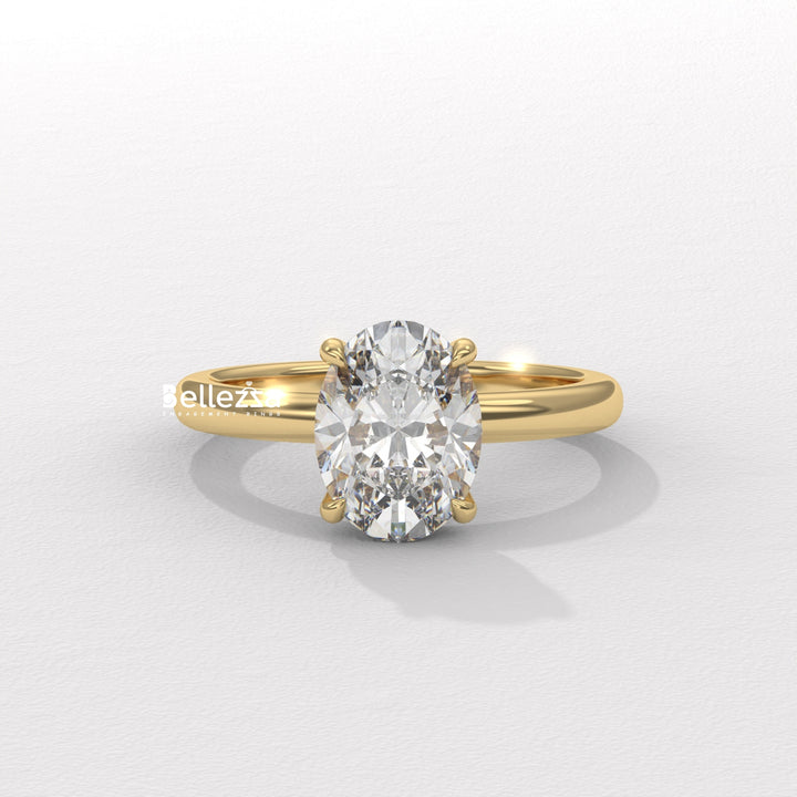 1.0-2.0CT Oval Cut Hidden Halo Lab Grown Engagement Ring