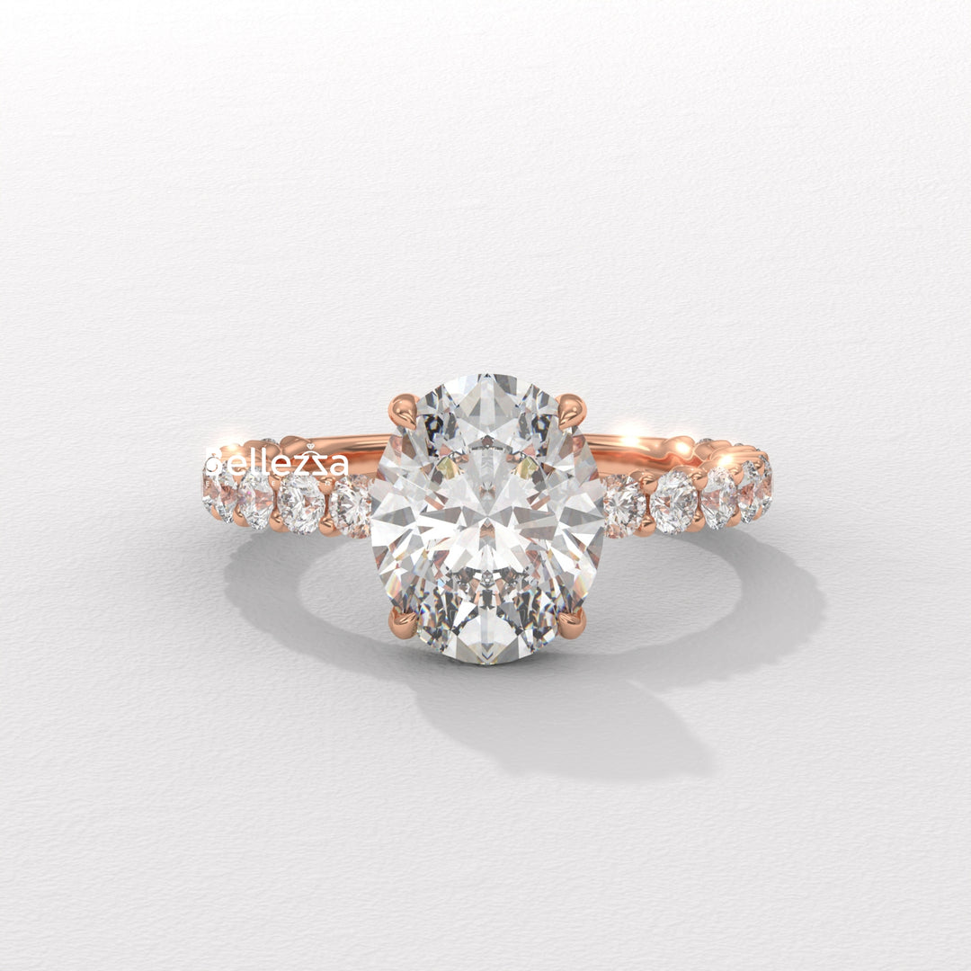 1.50-2.50CT Oval Cut Pave Setting Lab Grown Engagement Ring