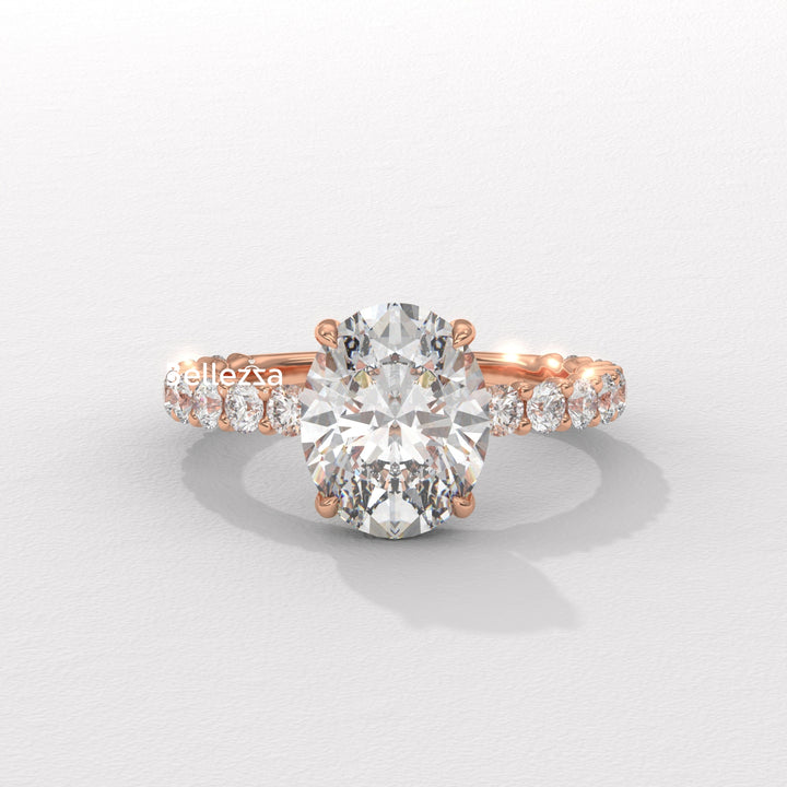 1.50-2.50CT Oval Cut Pave Setting Lab Grown Engagement Ring