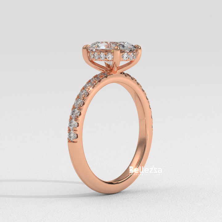 1.0-2.0CT Oval Cut CVD Diamond Pave Setting Engagement Ring