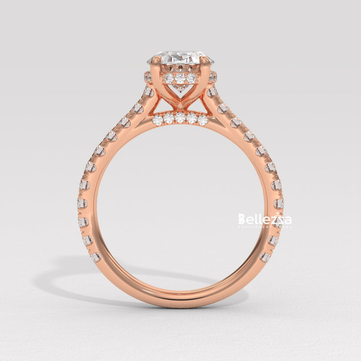 1.0-2.0CT Oval Diamond Pave Setting Hidden Halo Lab Grown Engagement Ring