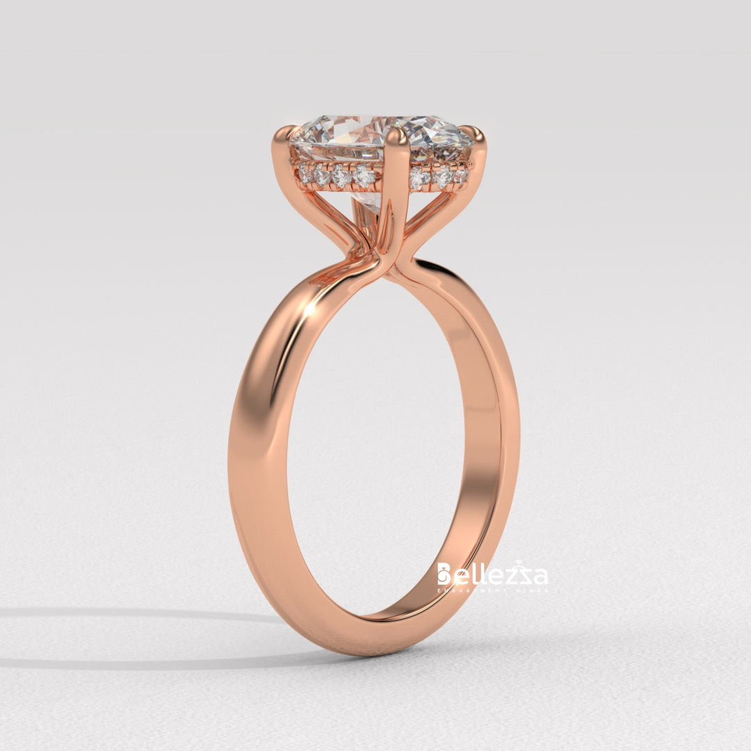 1.50-2.50CT Oval Cut Hidden Halo CVD Diamond Engagement Ring