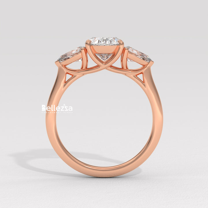 2.0-3.0CT Oval Diamond Three Stone Setting Lab Grown Engagement Ring