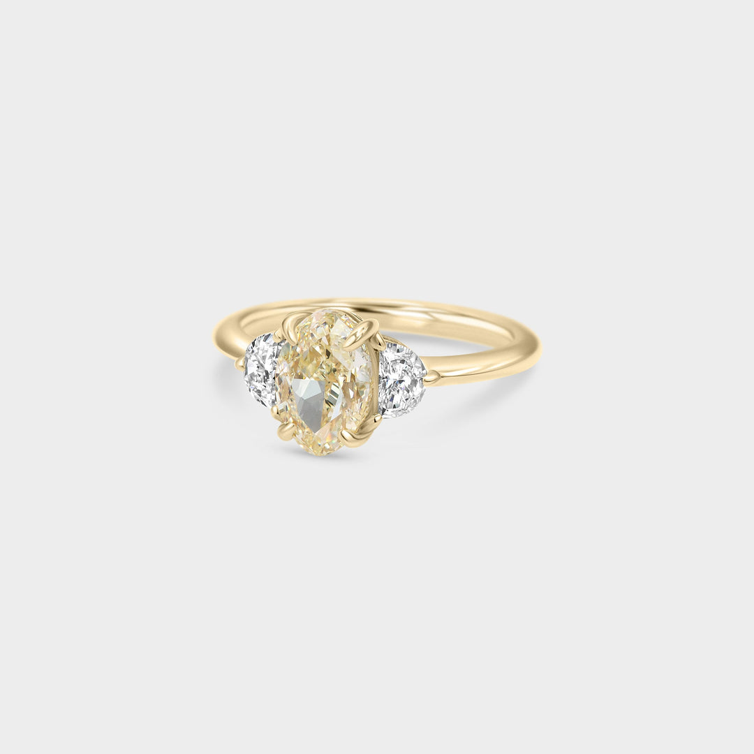 2.0CT Warm White Oval Cut Three Stone Setting Lab Grown Engagement Ring