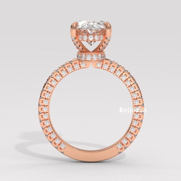 2.50-3.50CT Oval Diamond Three Side Pave Setting Lab Grown Engagement Ring