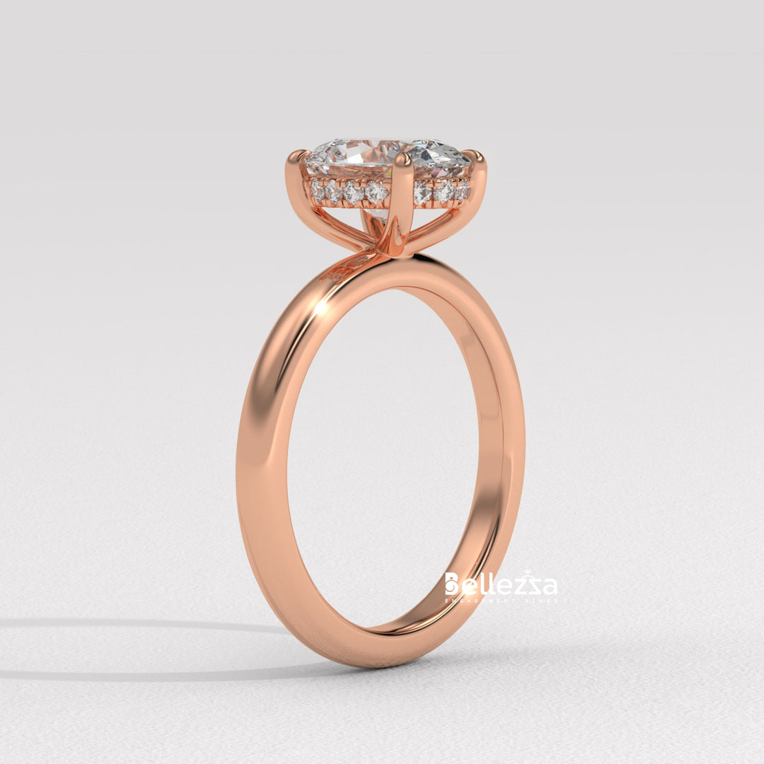 1.0-2.0CT Oval Cut Hidden Halo Lab Grown Engagement Ring