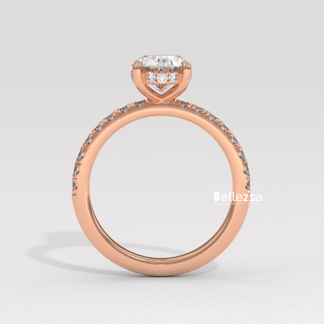 1.0-2.0CT Oval Cut CVD Diamond Pave Setting Engagement Ring