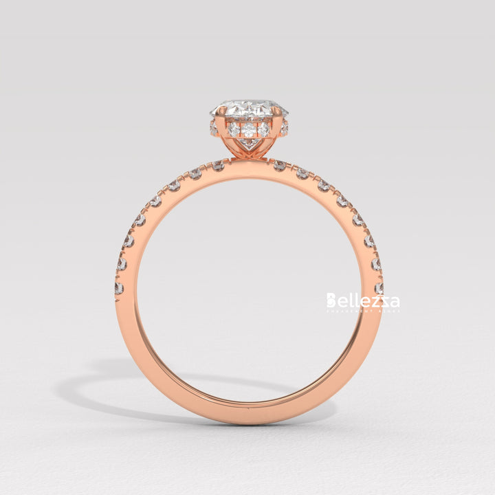 1.0-2.0CT Oval Daimond Pave Setting Lab Grown Engagement Ring